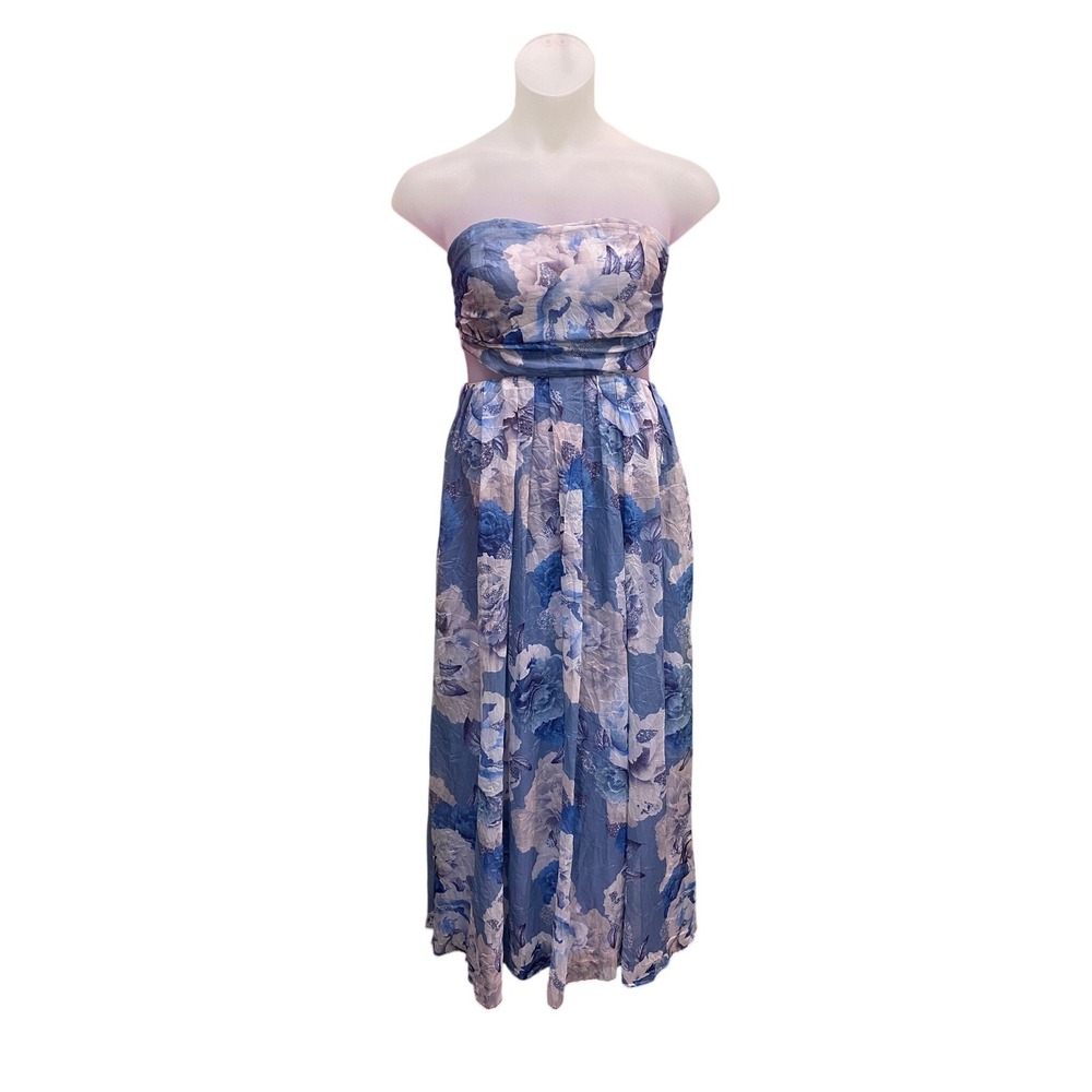 Strapless Blue Floral Maxi Dress